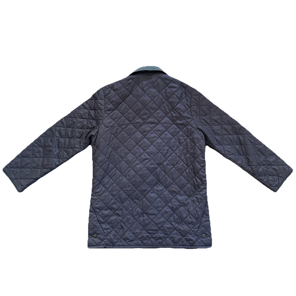 Barbour Liddesdale Jacket Men Medium Navy Blue Quilted Corduroy Collar Snap Coat - Picture 2 of 10